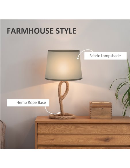 HOMCOM Farmhouse Table Lamp with Rope Base, Light grey B31-340V70 - pic 28296 | FastDaddyshop