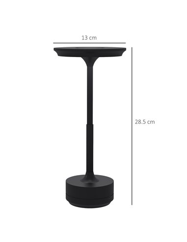 HOMCOM Cordless Table Lamp, Touch LED Desk Lamp with 4000mAh Rechargeable Battery, 3 Colour, for Bedroom Living Room, Black