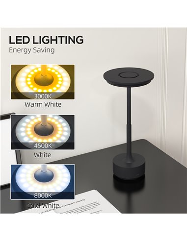 HOMCOM Cordless LED Table Lamp with 4000mAh Battery, Black B31-454V00BK