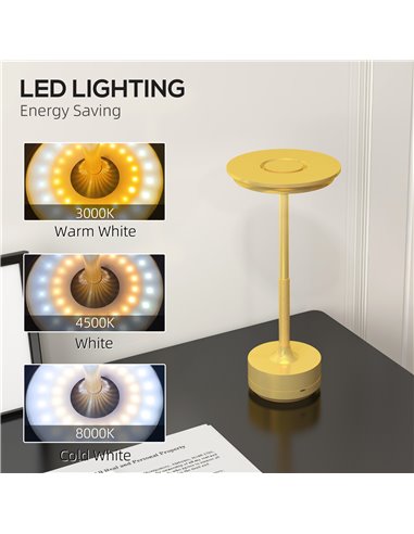 HOMCOM Cordless LED Table Lamp with 4000mAh Battery, Gold Tone B31-454V00GD
