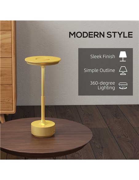 HOMCOM Cordless LED Table Lamp with 4000mAh Rechargeable Battery, 3 Colour, Gold Tone - pic 28343 | FastDaddyshop