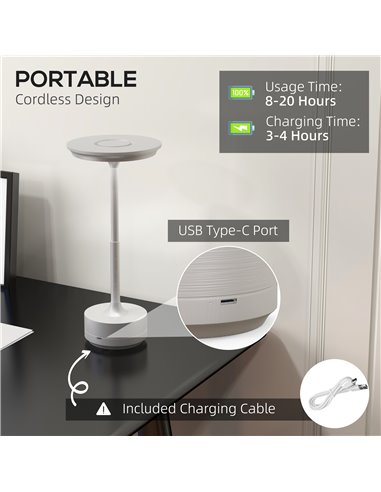 HOMCOM Cordless LED Table Lamp with 4000mAh Battery, Silver B31-454V00SR