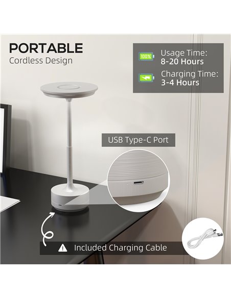 HOMCOM Cordless LED Table Lamp with 4000mAh Battery, Silver B31-454V00SR - pic 28350 | FastDaddyshop