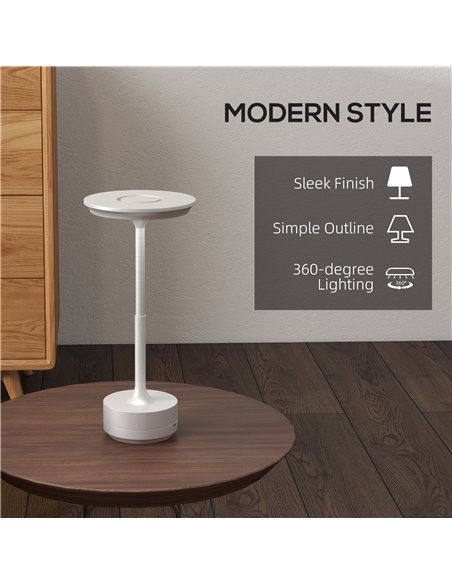 HOMCOM Cordless LED Table Lamp with 4000mAh Rechargeable Battery, 3 Colour, Silver - pic 28352 | FastDaddyshop