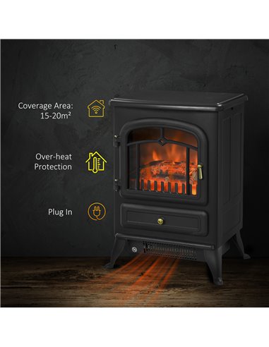 HOMCOM Electric Fire Place 1850W Heater, Black 820-038