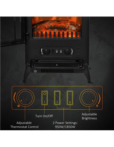 HOMCOM Electric Fire Place 1850W Heater-Black