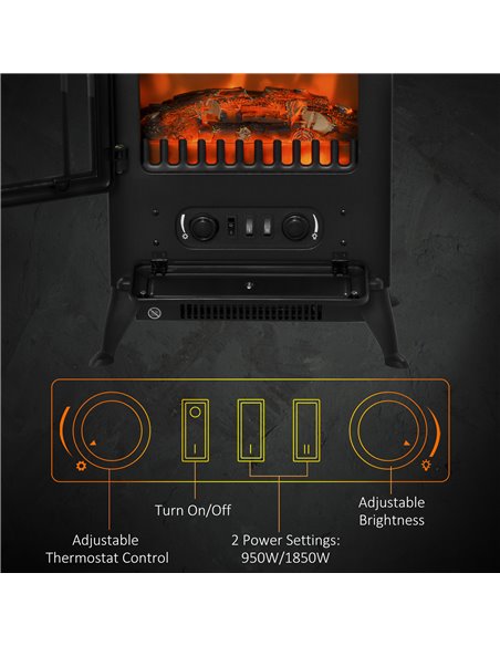 HOMCOM Electric Fire Place 1850W Heater-Black - pic 28361 | FastDaddyshop