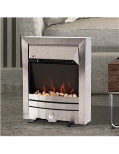HOMCOM 2KW Electric Fireplace Pebble Burning Effect Heater Fire Flame Indoor Stove LED Lighting - Stainless Steel 2
