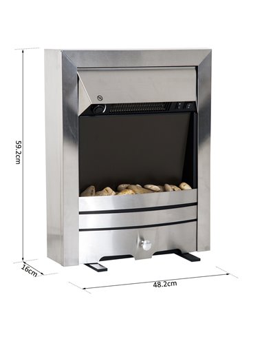 HOMCOM 2KW Electric Fireplace Pebble Burning Effect Heater Fire Flame Indoor Stove LED Lighting - Stainless Steel