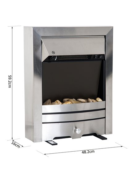HOMCOM 2KW Electric Fireplace Pebble Burning Effect Heater Fire Flame Indoor Stove LED Lighting - Stainless Steel - pic 28367 | FastDaddyshop