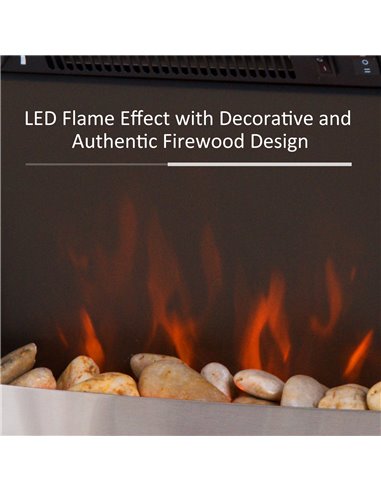 HOMCOM 2KW Electric Fireplace, Pebble Burning Effect Heater, Stainless Steel 820-046