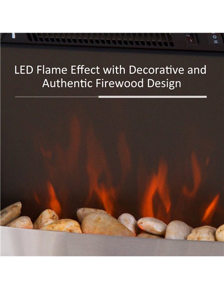 HOMCOM 2KW Electric Fireplace, Pebble Burning Effect Heater, Stainless Steel 820-046 - pic 28368 | FastDaddyshop