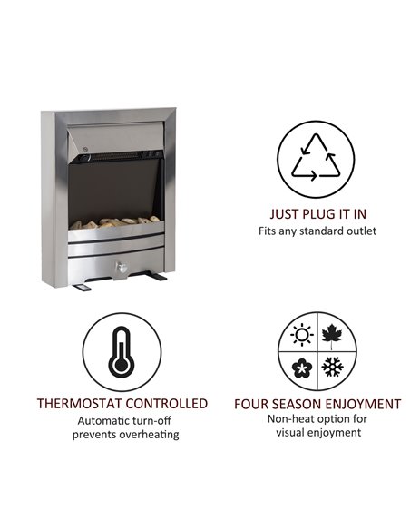 HOMCOM 2KW Electric Fireplace, Pebble Burning Effect Heater, Stainless Steel 820-046 - pic 28369 | FastDaddyshop