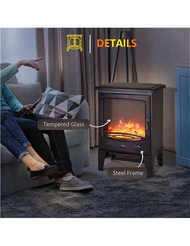 HOMCOM Electric Heater Freestanding Fireplace Artificial Flame Effect w/ Safety Thermostat 950w/1850W Tempered Glass Casing