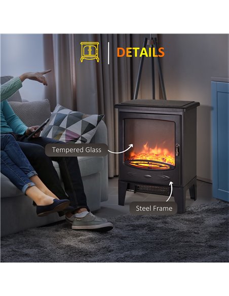 HOMCOM Electric Heater Freestanding Fireplace Artificial Flame Effect w/ Safety Thermostat 950w/1850W Tempered Glass Casing - pic 28398 | FastDaddyshop