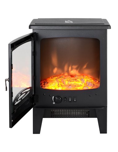 HOMCOM Electric Heater Freestanding Fireplace Artificial Flame Effect w/ Safety Thermostat 950w/1850W Tempered Glass Casing