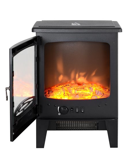 HOMCOM Electric Heater Freestanding Fireplace Artificial Flame Effect w/ Safety Thermostat 950w/1850W Tempered Glass Casing - pic 28399 | FastDaddyshop