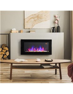 HOMCOM 1000W/2000W LED Electric Fireplace w/ Automatic Function Remote Faux Flame Wall Home Heater Backlight Timer Sleek Stylish 2