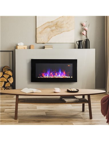 HOMCOM 1000W/2000W LED Electric Fireplace w/ Automatic Function Remote Faux Flame Wall Home Heater Backlight Timer Sleek Stylish