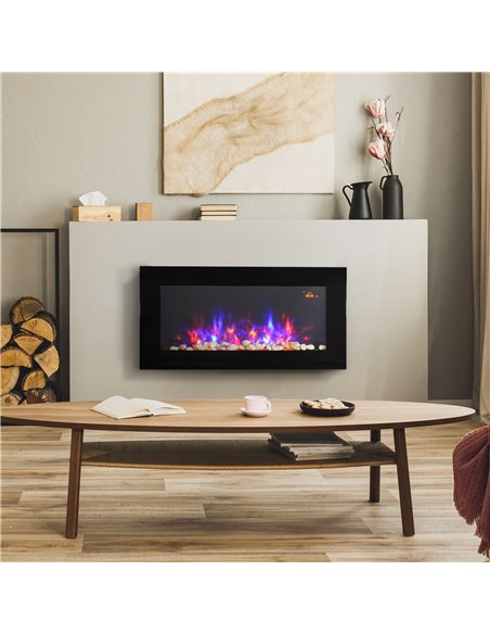 HOMCOM 1000W/2000W LED Electric Fireplace w/ Automatic Function Remote Faux Flame Wall Home Heater Backlight Timer Sleek Stylish - pic 28402 | FastDaddyshop