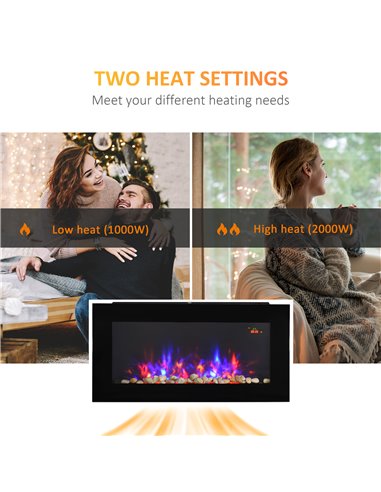 HOMCOM 1000W/2000W Wall Electric Fireplace with Automatic Function 820-181
