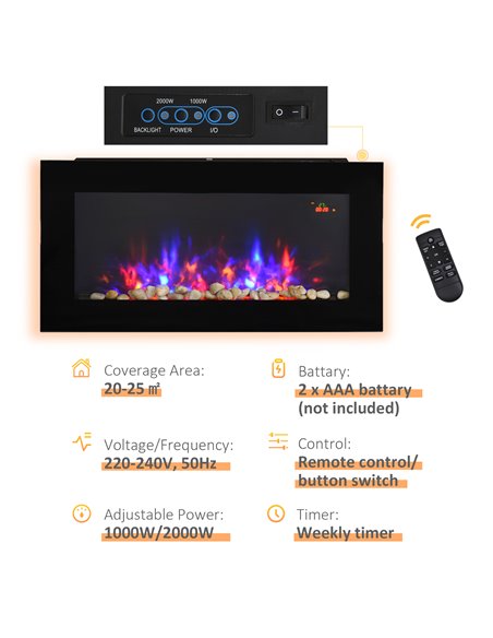 HOMCOM 1000W/2000W Wall Electric Fireplace with Automatic Function 820-181 - pic 28405 | FastDaddyshop