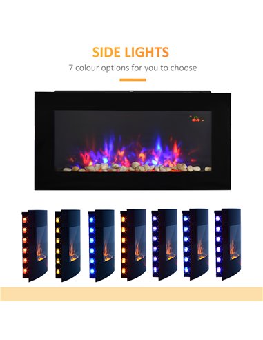HOMCOM 1000W/2000W LED Electric Fireplace w/ Automatic Function Remote Faux Flame Wall Home Heater Backlight Timer Sleek Stylish