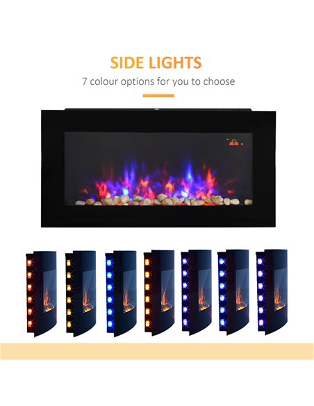 HOMCOM 1000W/2000W LED Electric Fireplace w/ Automatic Function Remote Faux Flame Wall Home Heater Backlight Timer Sleek Stylish - pic 28407 | FastDaddyshop