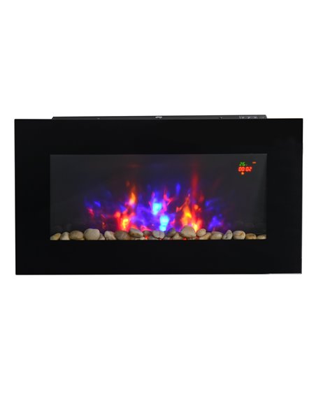 HOMCOM 1000W Wall Mounted Tempered Glass Electric Fireplace Heater Wall Fires Black - pic 28410 | FastDaddyshop