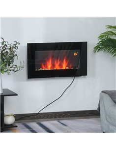 HOMCOM 1000W Wall Mounted Tempered Glass Electric Fireplace Heater Wall Fires Black 2