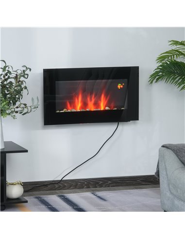 HOMCOM 1000W Wall Mounted Tempered Glass Electric Fireplace Heater Wall Fires Black