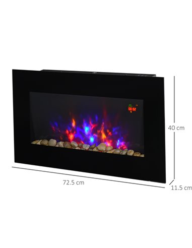 HOMCOM 1000W Wall Mounted Tempered Glass Electric Fireplace Heater Wall Fires Black