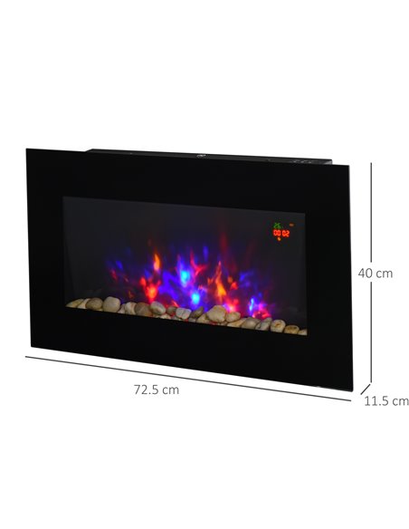 HOMCOM 1000W Wall Mounted Tempered Glass Electric Fireplace Heater Wall Fires Black - pic 28412 | FastDaddyshop