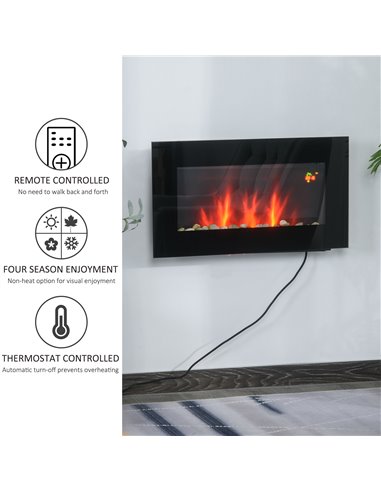 HOMCOM 1000W Wall Mounted Tempered Glass Electric Fireplace Heater, Black 820-175
