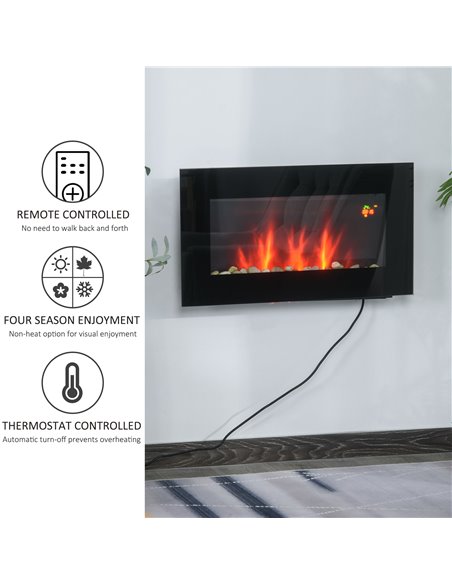 HOMCOM 1000W Wall Mounted Tempered Glass Electric Fireplace Heater, Black 820-175 - pic 28413 | FastDaddyshop