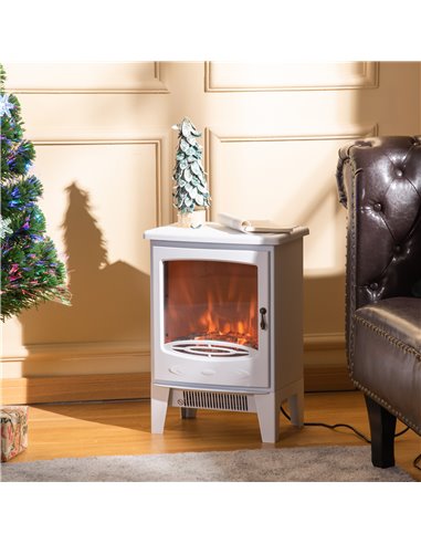 HOMCOM Electric Fireplace Stove, Free standing Fireplace Heater with Realistic Flame Effect, 900W/1800W, White