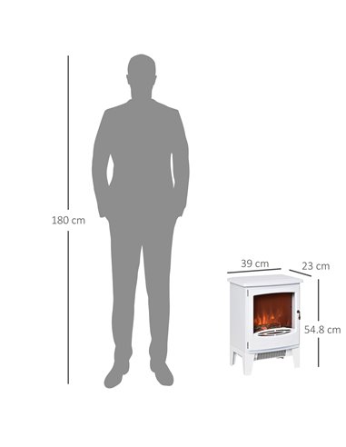 HOMCOM Electric Fireplace Stove, Free standing Fireplace Heater with Realistic Flame Effect, 900W/1800W, White