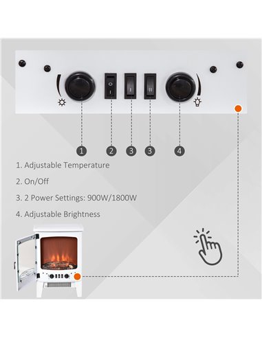 HOMCOM Electric Fireplace Stove, Free standing Fireplace Heater, White 820-193V70WT