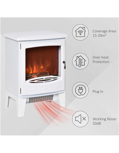 HOMCOM Electric Fireplace Stove, Free standing Fireplace Heater with Realistic Flame Effect, 900W/1800W, White