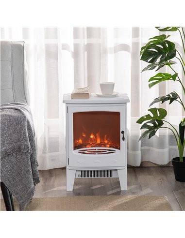 HOMCOM Electric Fireplace Stove, Free standing Fireplace Heater with Realistic Flame Effect, 900W/1800W, White