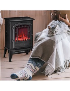 HOMCOM Free standing Electric Fireplace Stove, Fireplace Heater with Realistic Flame Effect, 1000W/2000W, Black 2