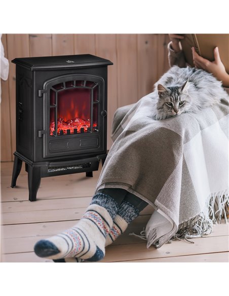 HOMCOM Free standing Electric Fireplace Stove, Fireplace Heater with Realistic Flame Effect, 1000W/2000W, Black - pic 28447 | FastDaddyshop