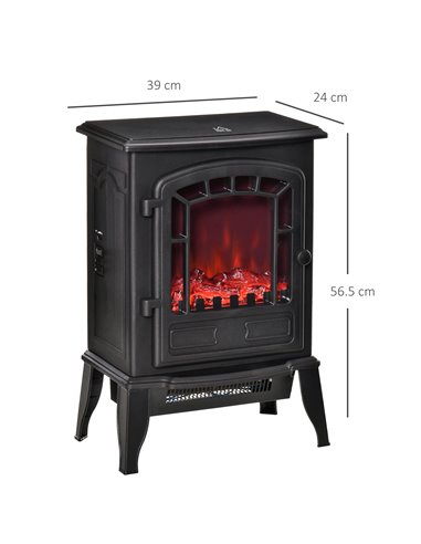HOMCOM Free standing Electric Fireplace Stove, Fireplace Heater with Realistic Flame Effect, 1000W/2000W, Black