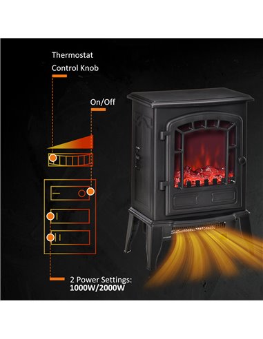 HOMCOM Free standing Electric Fireplace Stove, Fireplace Heater, Black 820-215V70