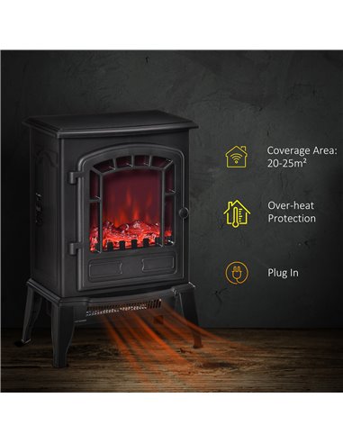 HOMCOM Free standing Electric Fireplace Stove, Fireplace Heater with Realistic Flame Effect, 1000W/2000W, Black