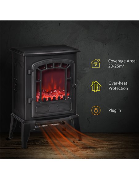 HOMCOM Free standing Electric Fireplace Stove, Fireplace Heater with Realistic Flame Effect, 1000W/2000W, Black - pic 28451 | FastDaddyshop
