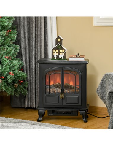 HOMCOM Electric Fireplace Stove Heater with LED Fire Flame Effect, Overheat Protection, 1000W/2000W, Black