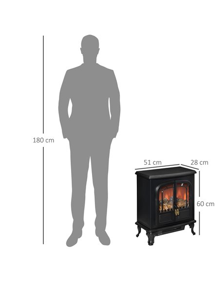 HOMCOM Electric Fireplace Stove Heater with LED Fire Flame Effect, Overheat Protection, 1000W/2000W, Black - pic 28457 | FastDaddyshop
