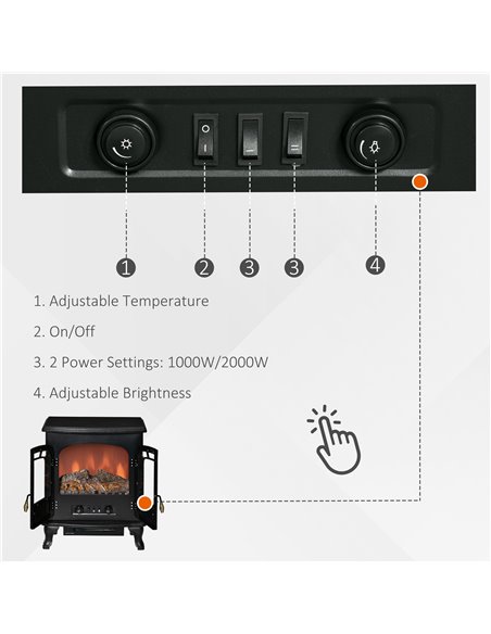 HOMCOM Electric Fireplace Stove Heater, Black, 820-217V70 - pic 28459 | FastDaddyshop