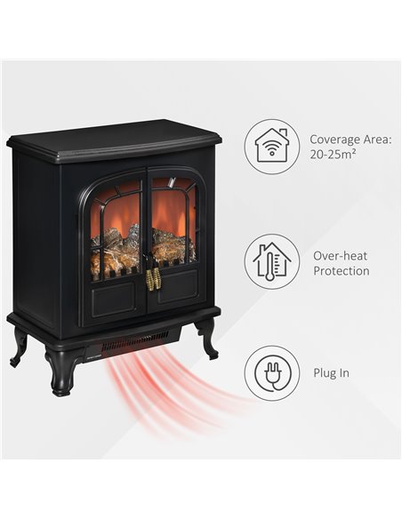 HOMCOM Electric Fireplace Stove Heater with LED Fire Flame Effect, Overheat Protection, 1000W/2000W, Black - pic 28460 | FastDaddyshop